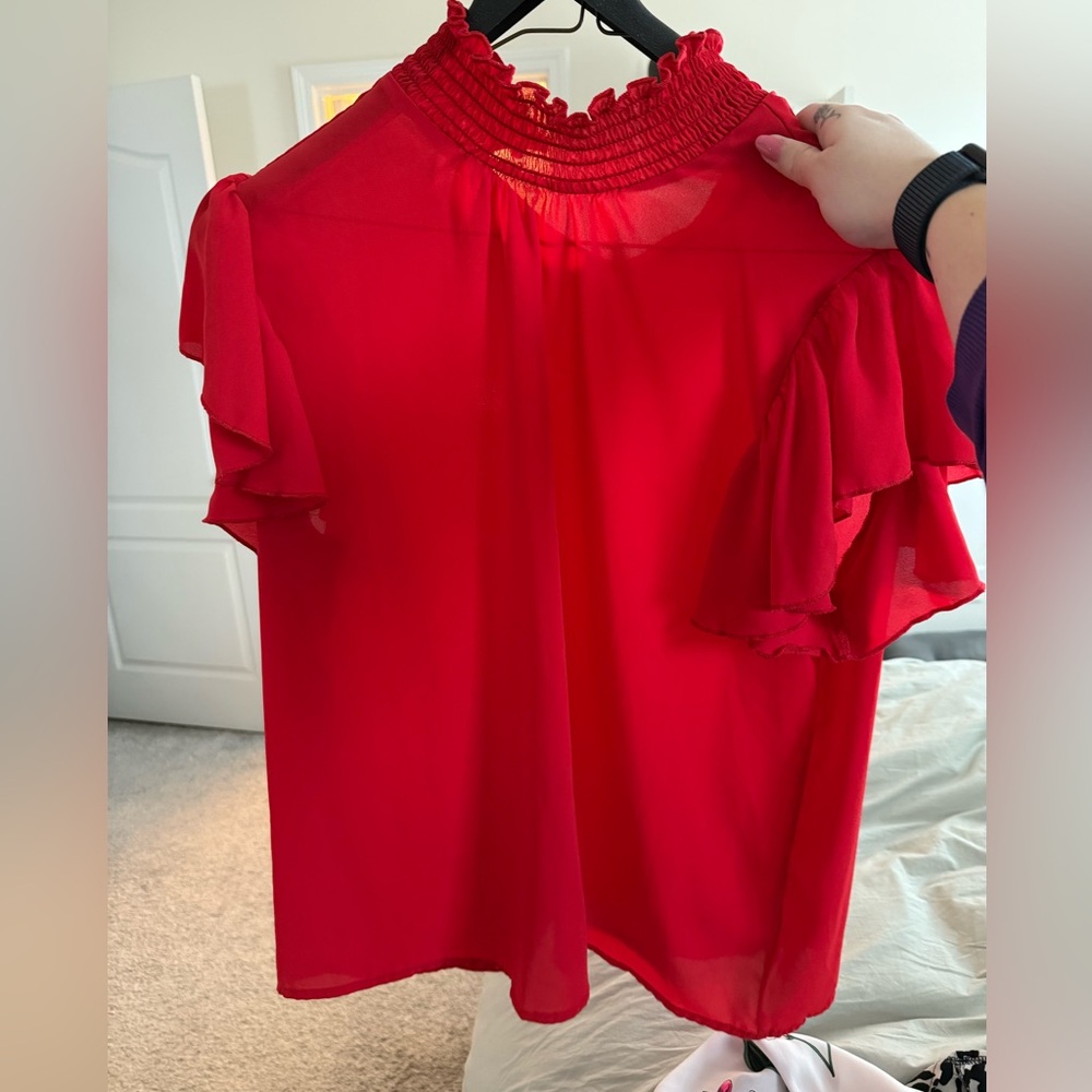 SHEIN Red Mockneck Blouse